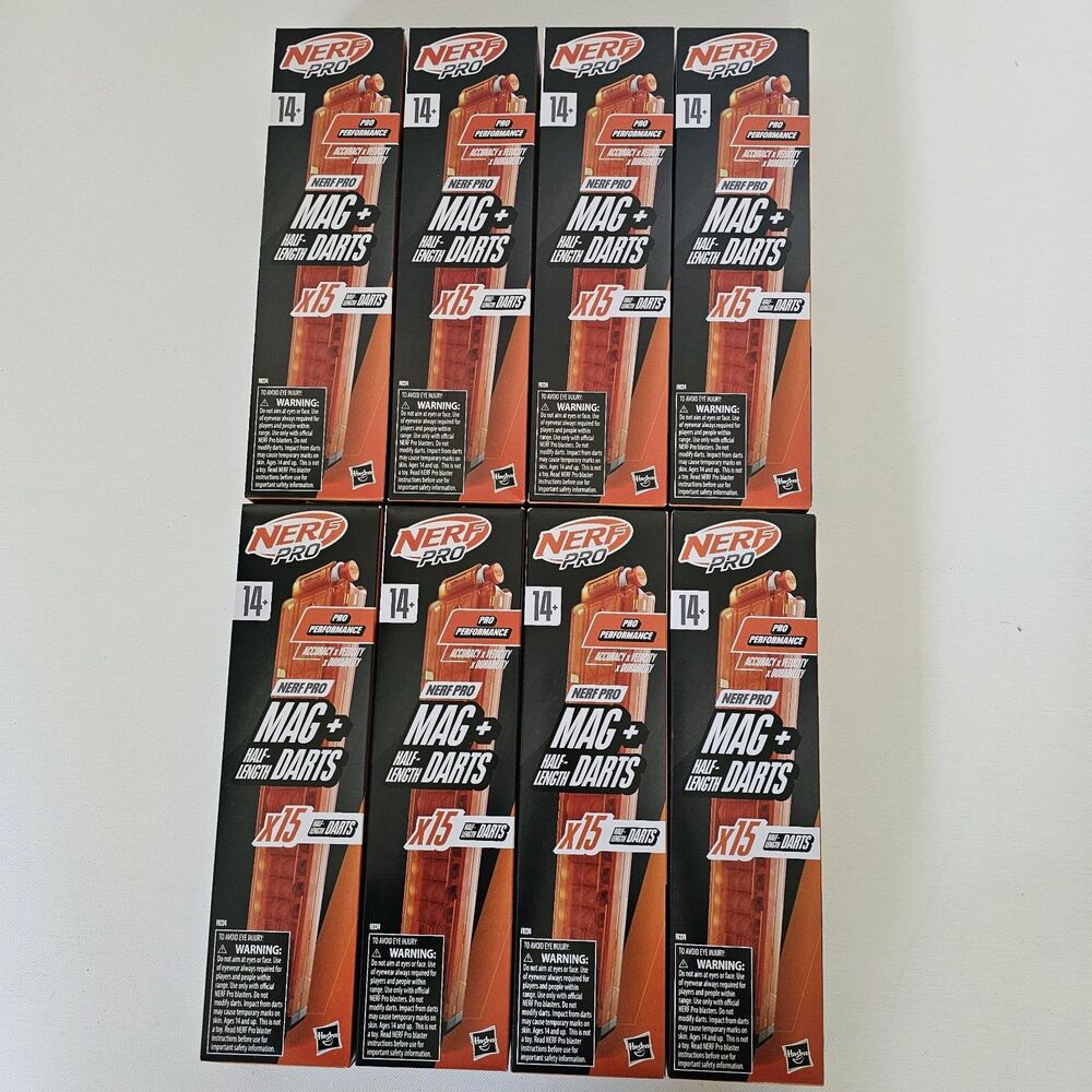 Nerf Pro Mag with 15 Half-Length Darts Lot Of 8 Boxes Of 15